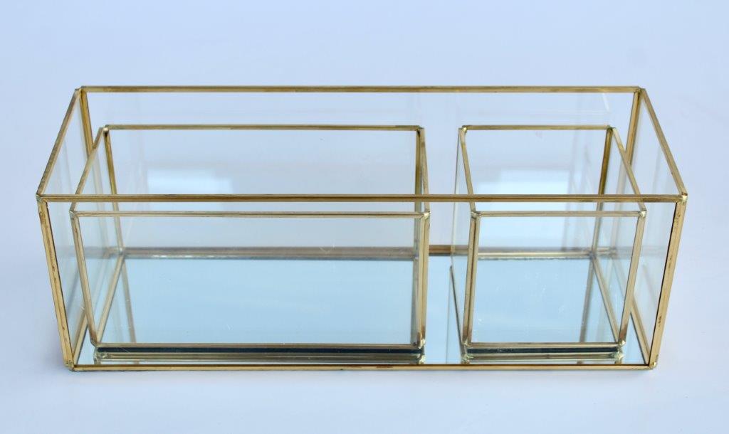Set Of 3 Gold Edge Glass Containers
